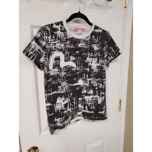 EVISU DONNA All Over Logo Print T Shirt White Black XL